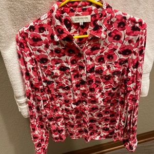 Jones of New York Sport Button Down Shirt Pink/Black/White Cotton Medium